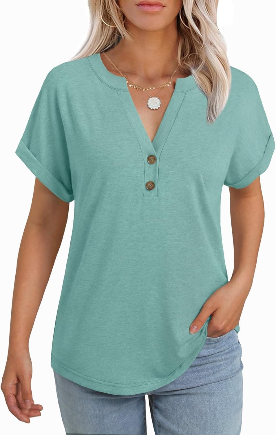 GKBK Short Sleeve V Neck Henley Tops — image 1