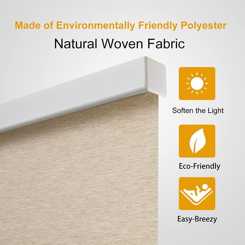 Persilux Free-Stop Cordless Windows Shades Light Filtering Roller Blinds for Windows (Khaki 28" x 72") Natural Woven Fabric UV Protection Privacy Roller Shades for Windows, Home, Office, Doors view 6