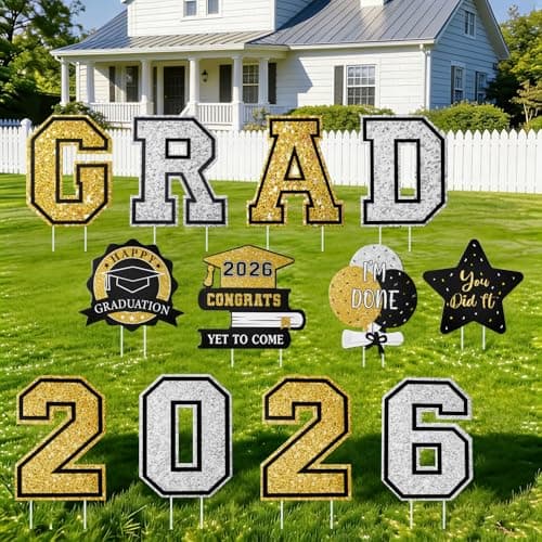 Graduation Decorations 12Pcs Waterproof Black Graduation Yard Signs Class of 2026 Outdoor Congrats Grad Sign with Stakes for Garden Lawn Yard College High School Graduation Party Decorations — image 1