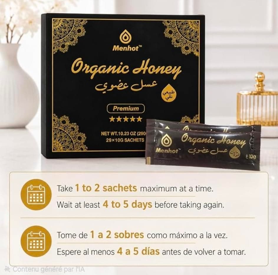 Menhot® Honey for Men - Pack Large Sachets: Honey, Jelly, Panax Ginseng, Maca, Tribulus Terrestris, No Added Sugar (MENHOT PACK 29) view 3