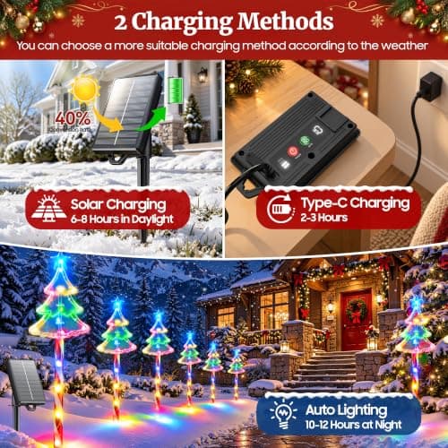 Solar Christmas Pathway Lights Outdoor 12-Pack, Tree & Candy Cane Lights view 3