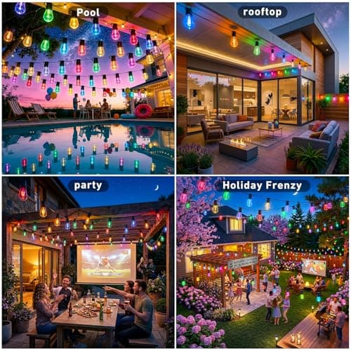 Outdoor String Lights,200FT Smart RGB+IC Patio Lights with Shatterproof LED Bulbs ,Outside Light Dimmable Patio for Decor DIY IP67 Waterproof ,Courtyard, garden,Holiday,LED lights more Scene Modes view 2
