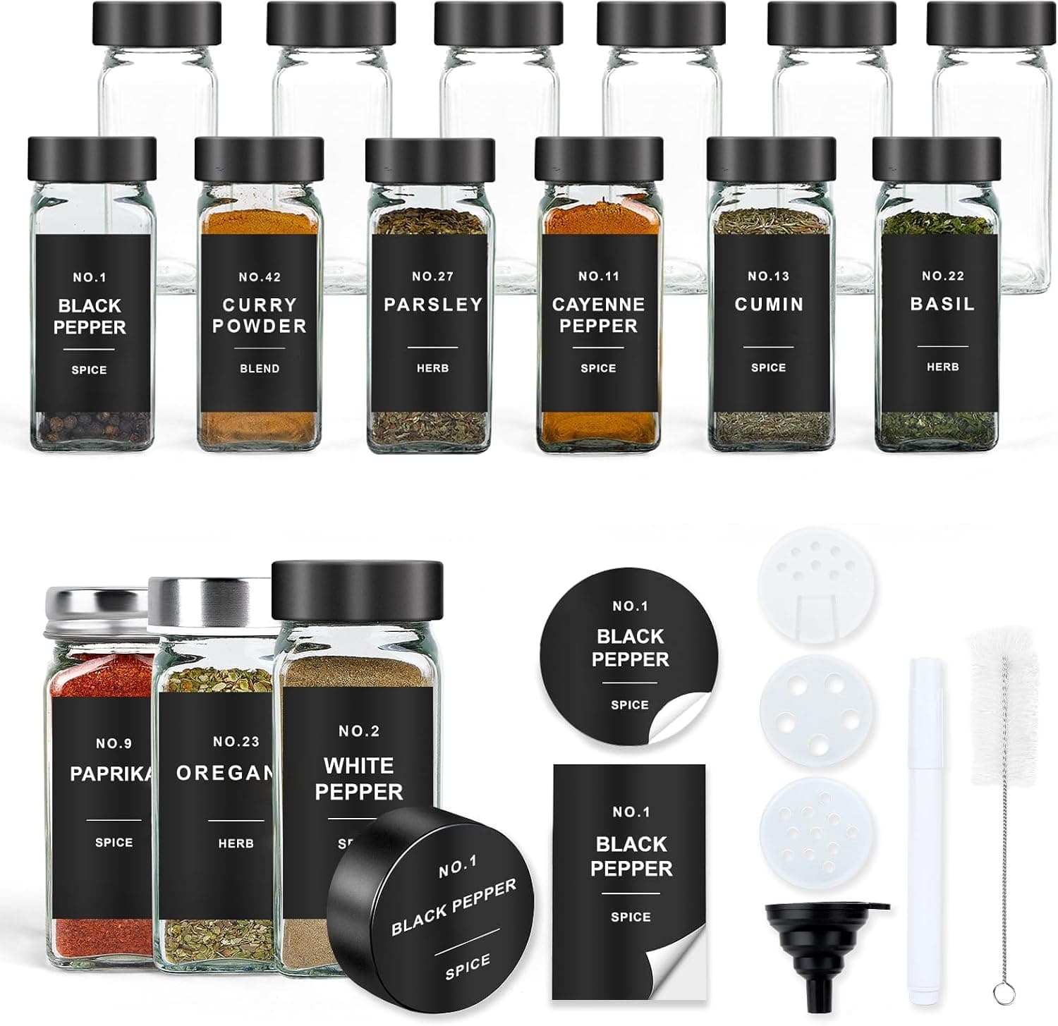 OMOZUN 12Pcs/36Pcs Spice Jars with Stainless Steel Lids