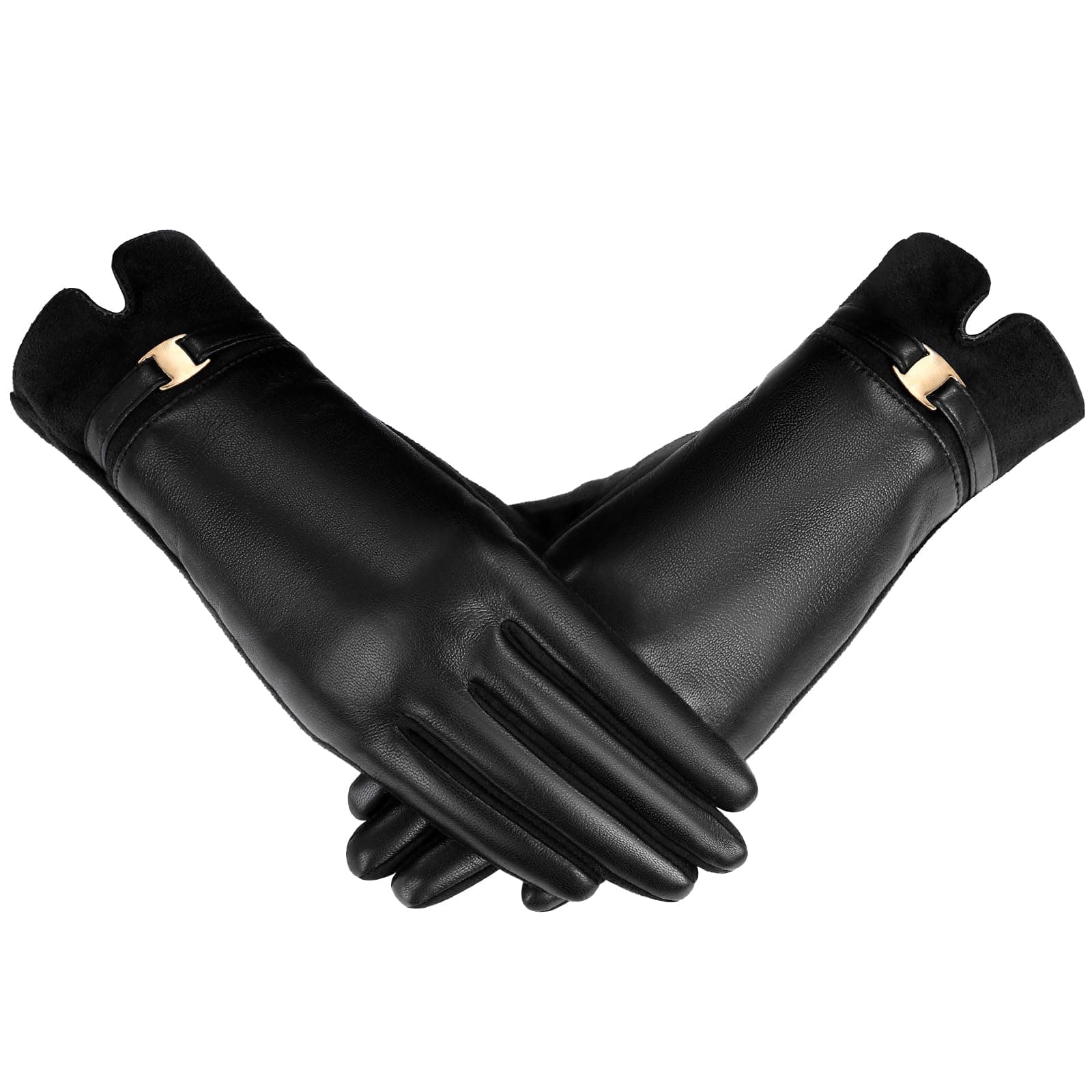 Winter Leather Gloves for Women PU Touchscreen Warm Driving Texting Gloves