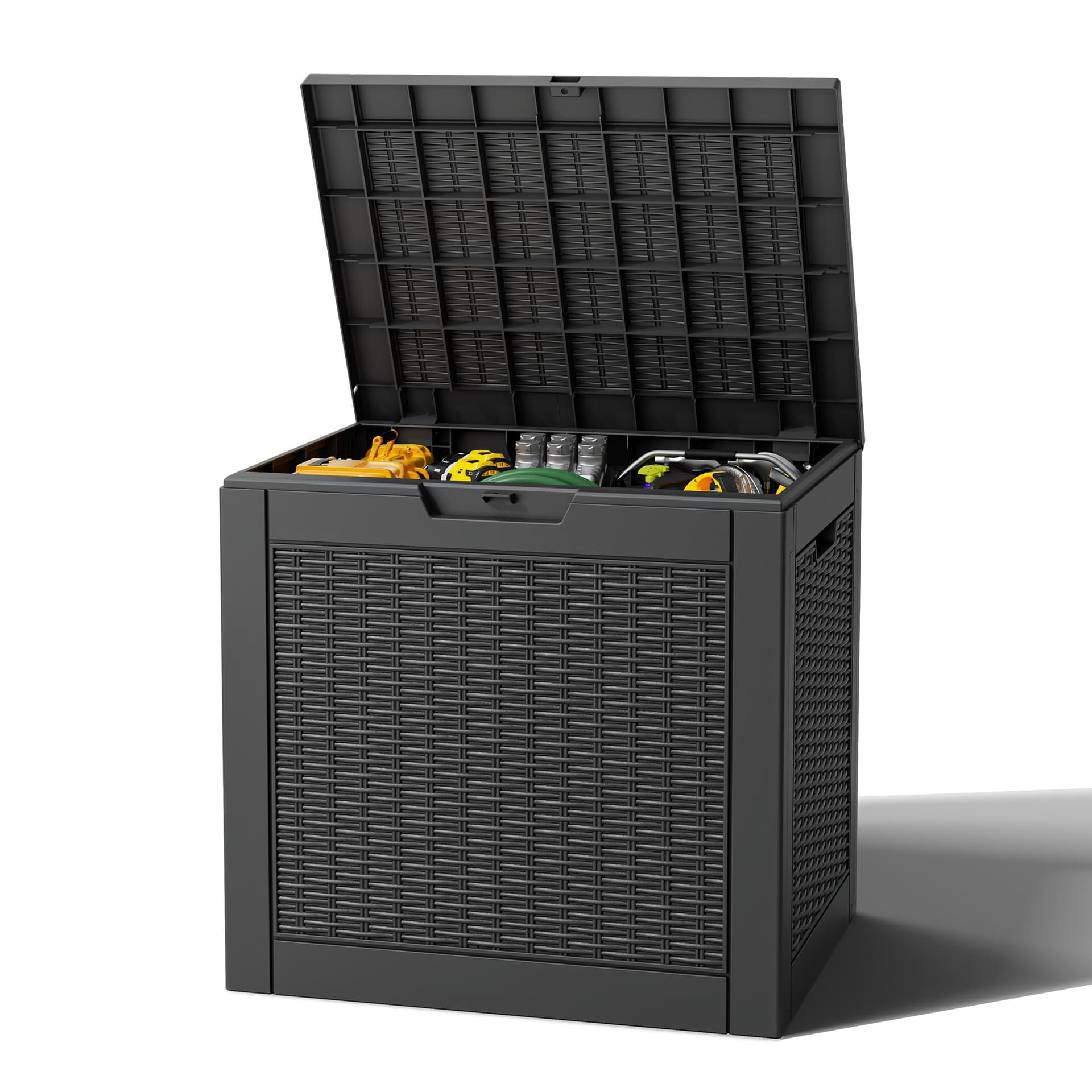 Outdoor Storage Box, Resin Deck Boxes Indoor and outdoor, Waterproof Storage Box Lockable Lid (Black, 31 Gallon)