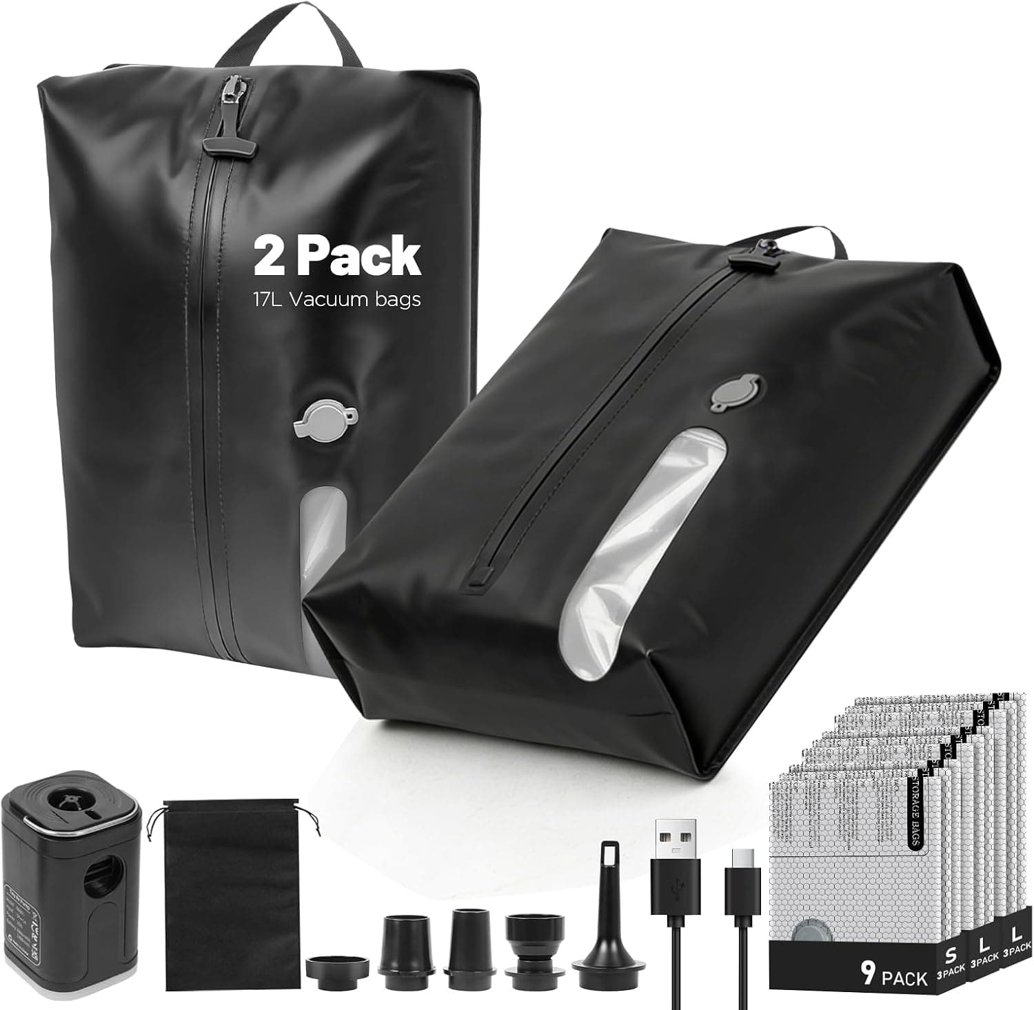 BHQRJMV 11-Pack Travel Vacuum Bags with Pump