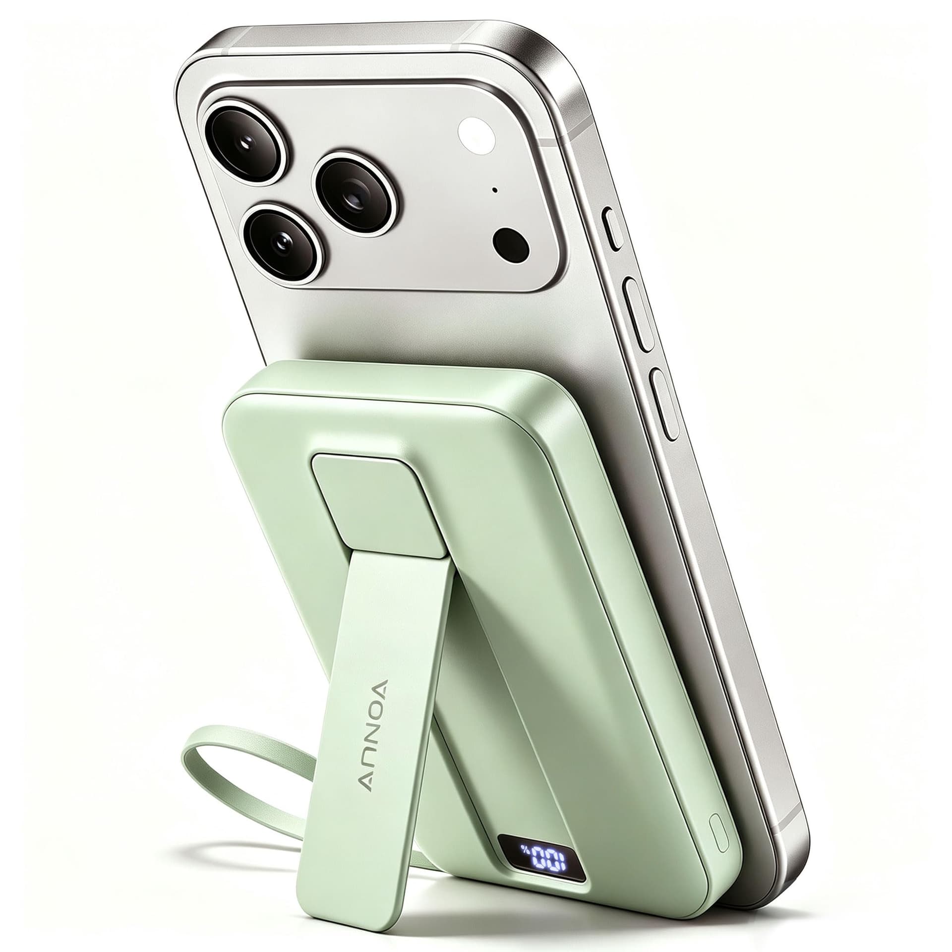 Magnetic Power Bank 10000mAh, Fast Charger with Built-in USB-C Cable(Green)