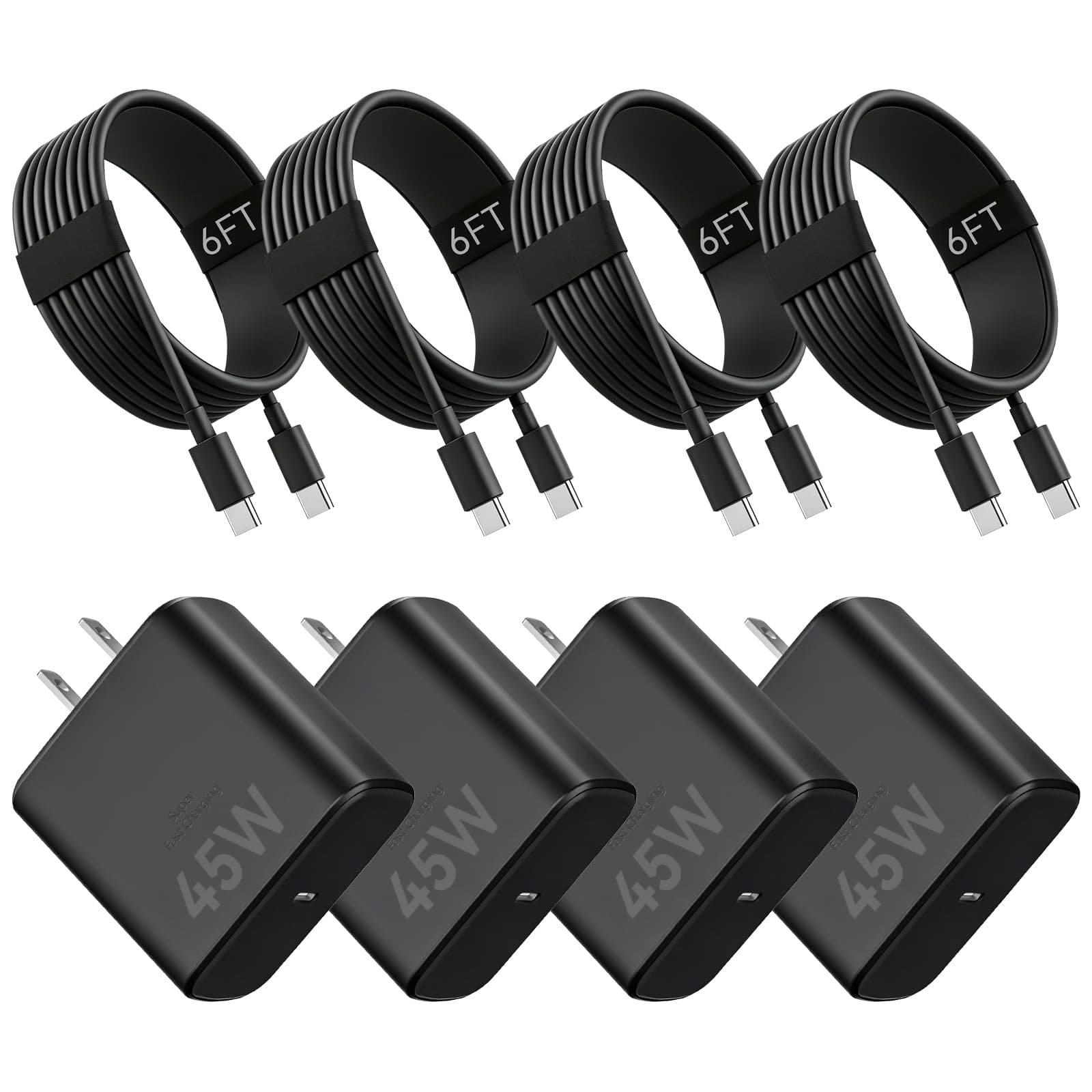 45W USB C Super Fast Samsung Charger 4 Pack with 6FT Type C Cable