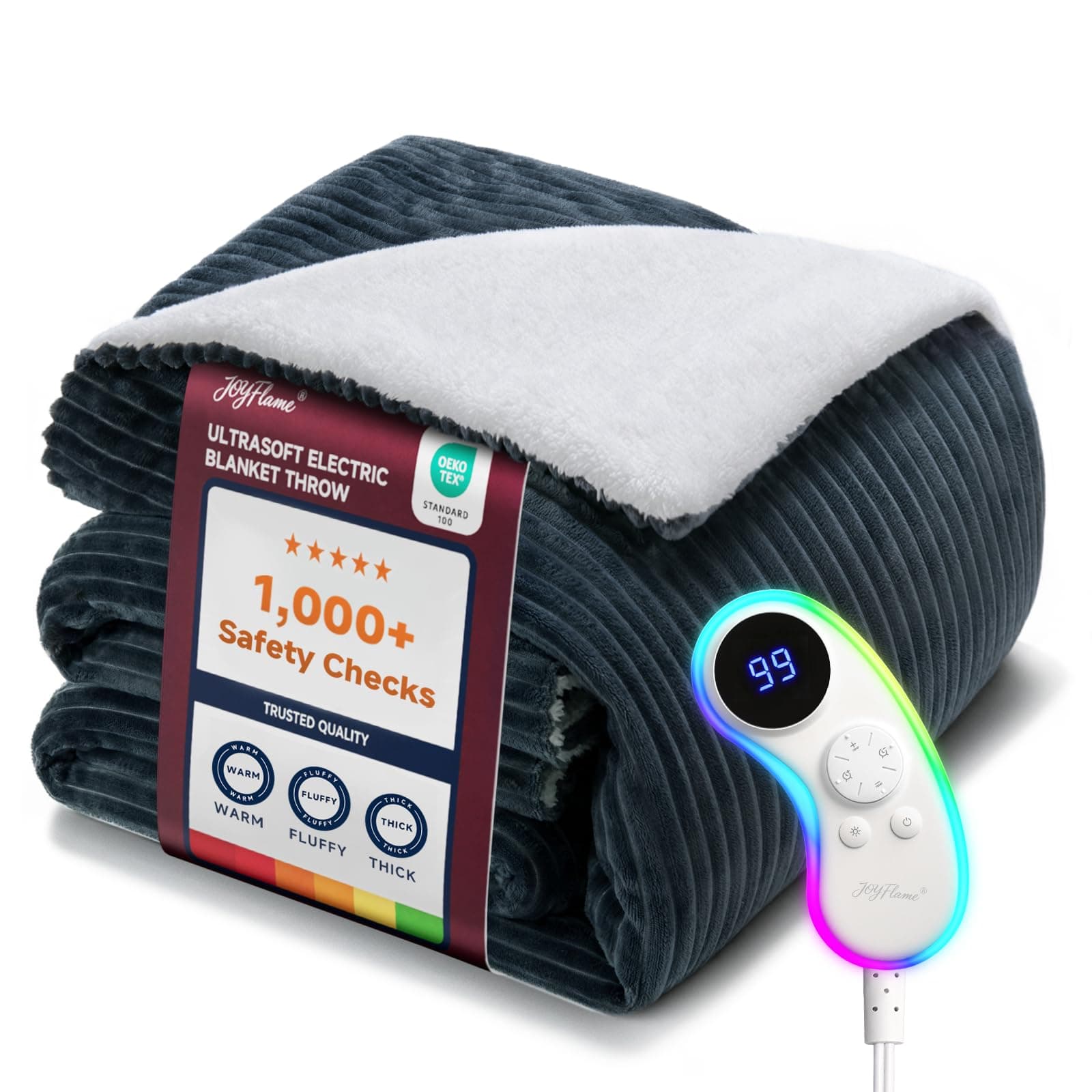 JOYFLAME Ultrasoft Electric Heated Blanket Throw: 125.6℉ Fast Even Heat