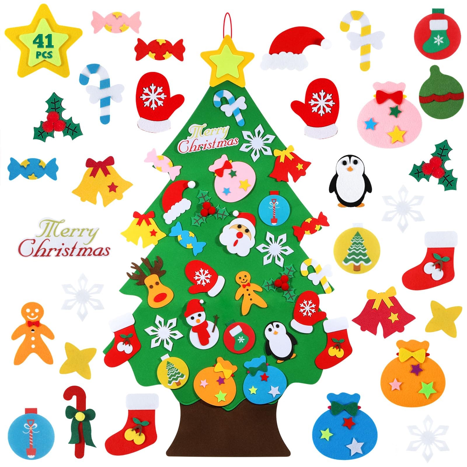 TOBEHIGHER Felt Christmas Tree for Toddlers, 41Pcs DIY 3D Wall Xmas Tree