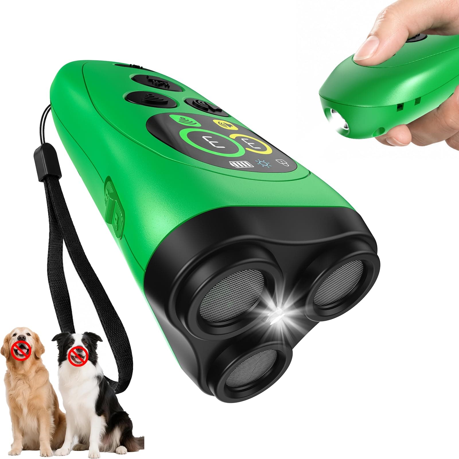 Dog Bark Deterrent Device, 3X Ultrasonic Anti Barking Device with LCD Display & Beep, 50FT Range Rechargeable Dog Trainer for Small Medium Large Dogs, Stop Neighbor Dog Barking (Green)