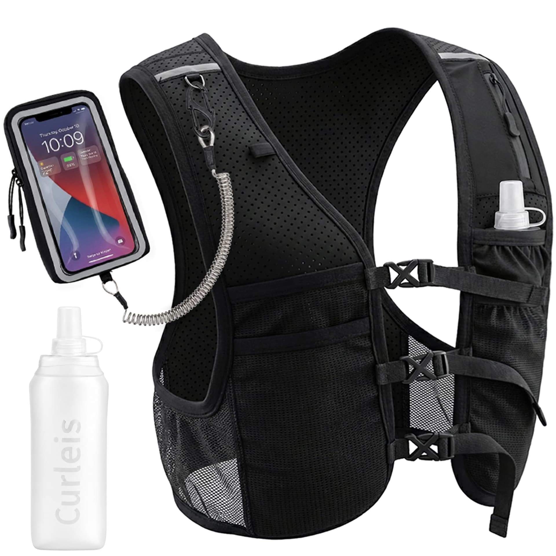 Running Vest with Touchscreen Phone Holder, Hydration Vest Water Bottle