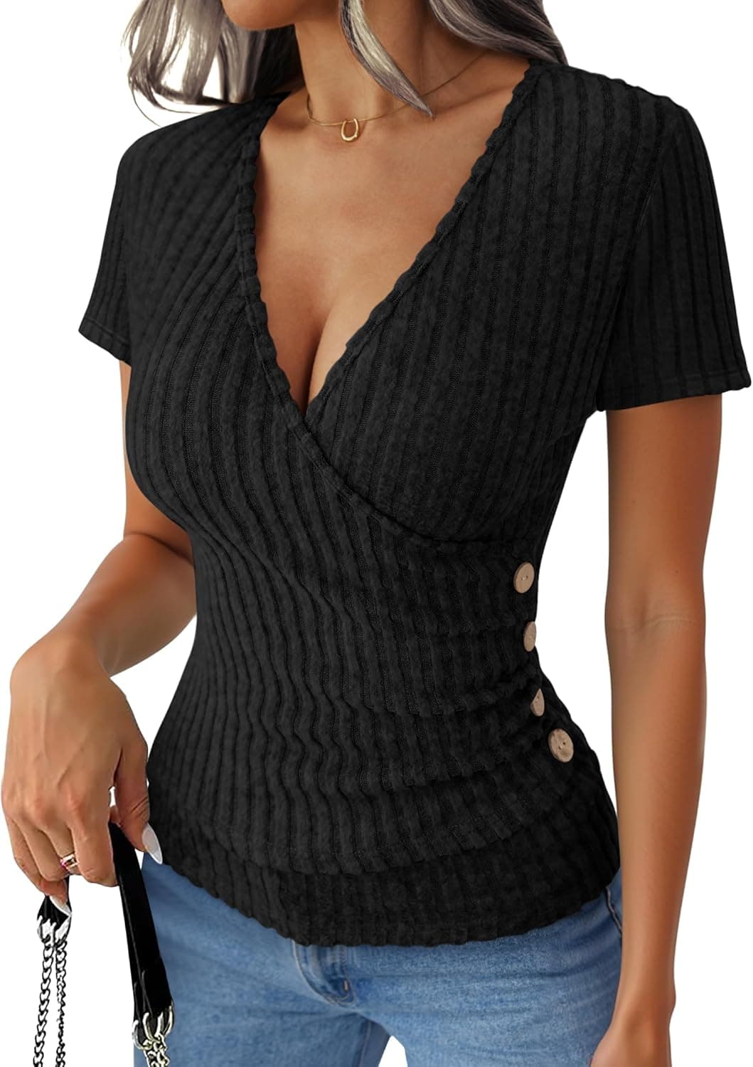 ANRABESS Short Sleeve V Neck Shirts