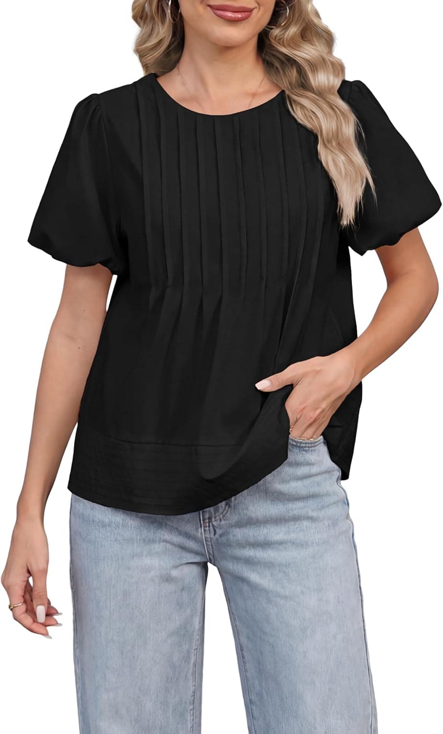 FUNLINGO Womens Puff Sleeve Babydoll Tops — image 1