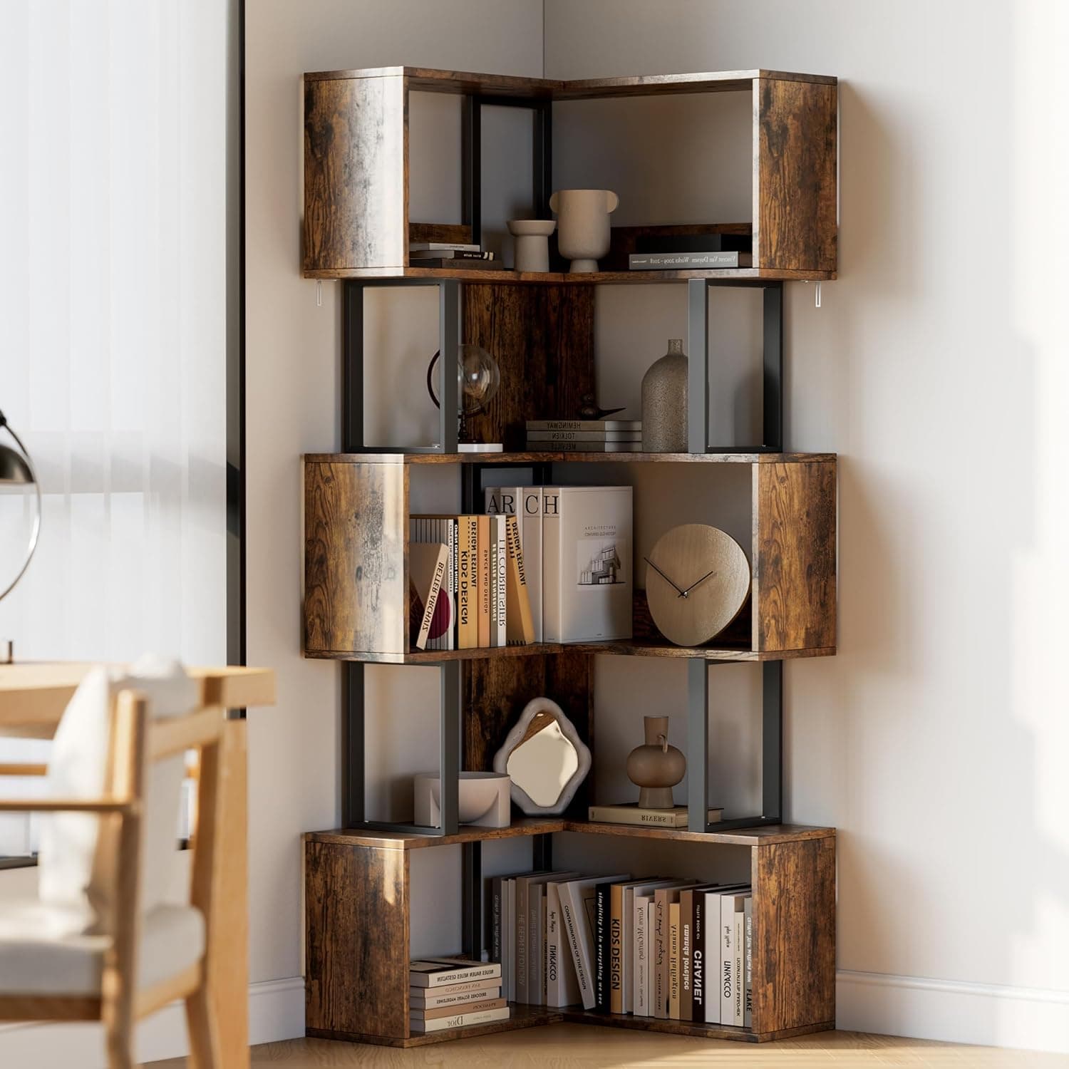 DOPPELTCHARMS L-Shaped Corner Bookshelf 6-Tier