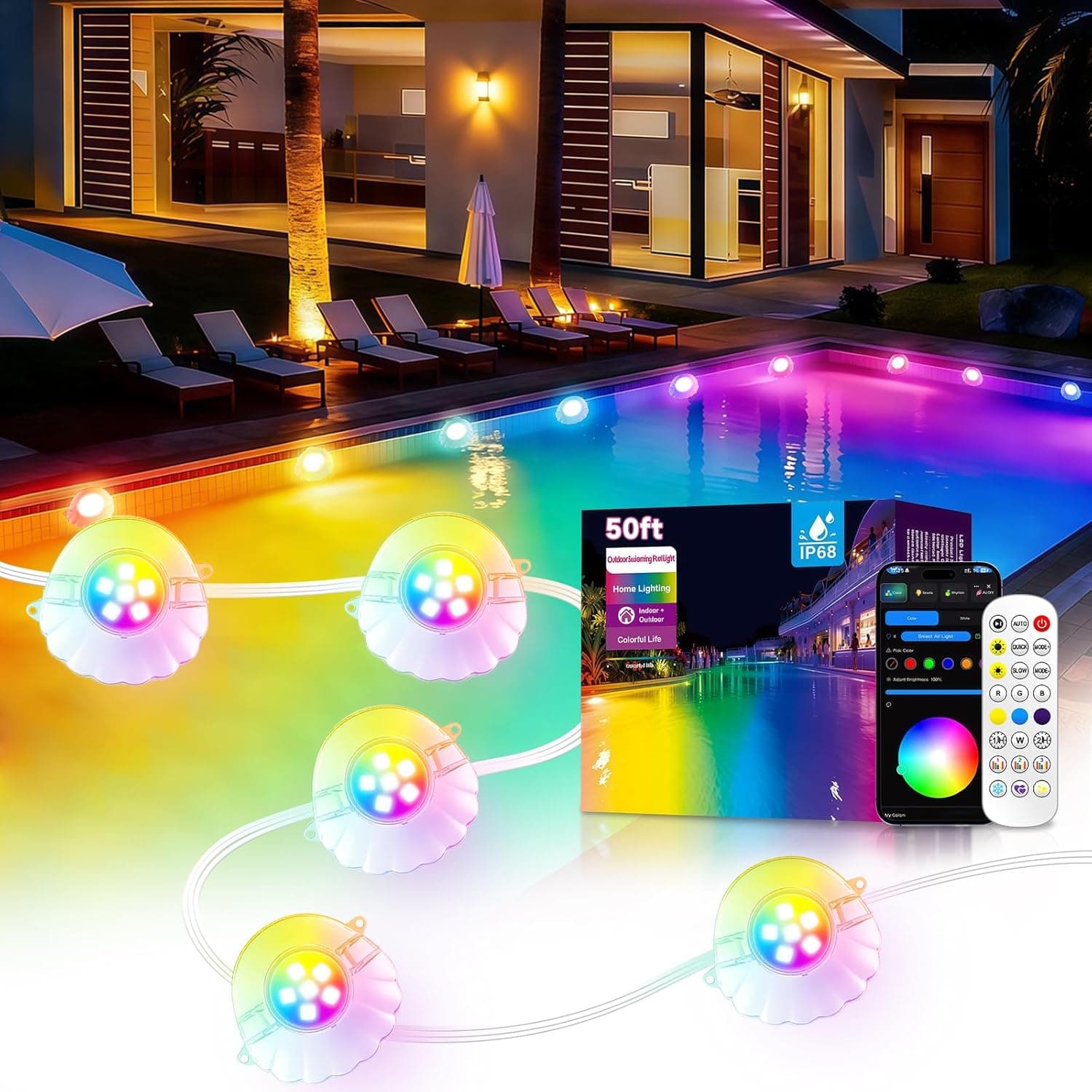 AHAWILL 50FT RGB Pool Lights — image 1