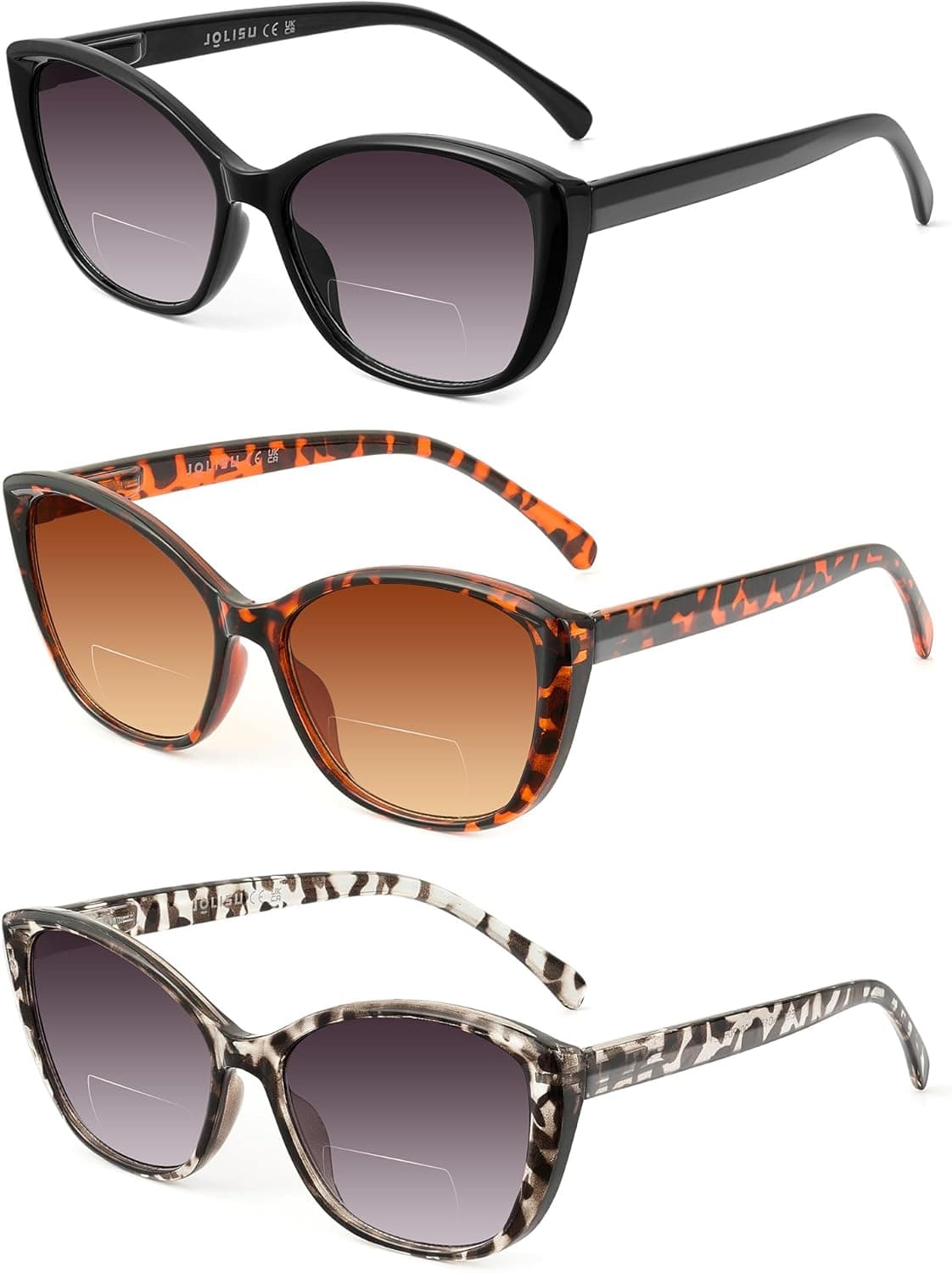 JOLISU 3 Pack Cat Eye Bifocal Reading Sunglasses