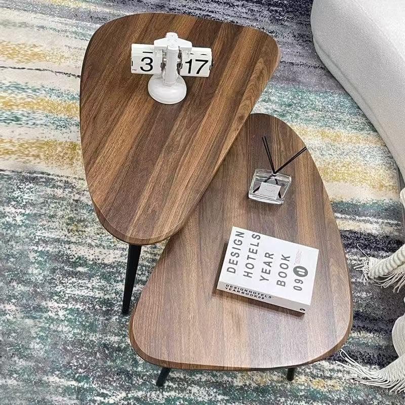 Nesting Coffee Table Set,Mid Century Modern Coffee Nesting Table, Solid Wood Triangle Oval Center Table for Small Living Room Apartment Balcony, Walnut view 3