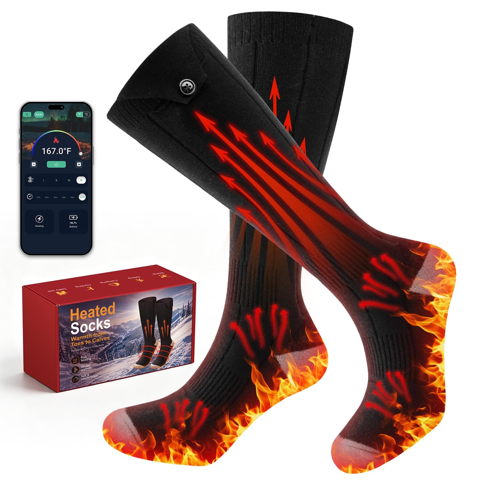 APP Heated Socks for Men Women, Rechargeable Electric 7000mah Skiing