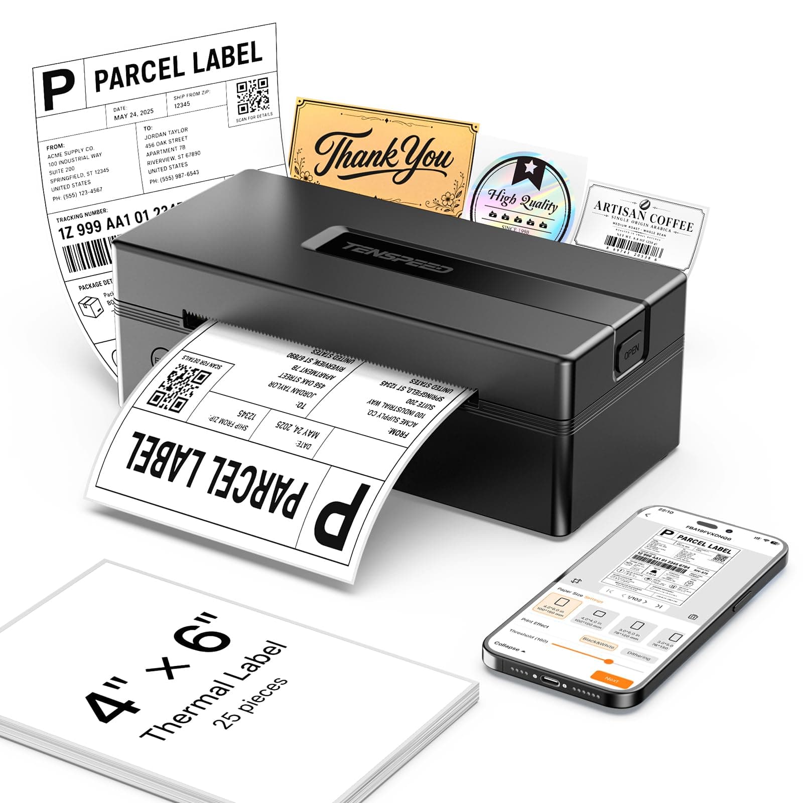 4x6 Bluetooth Thermal Shipping Label Printer, Black