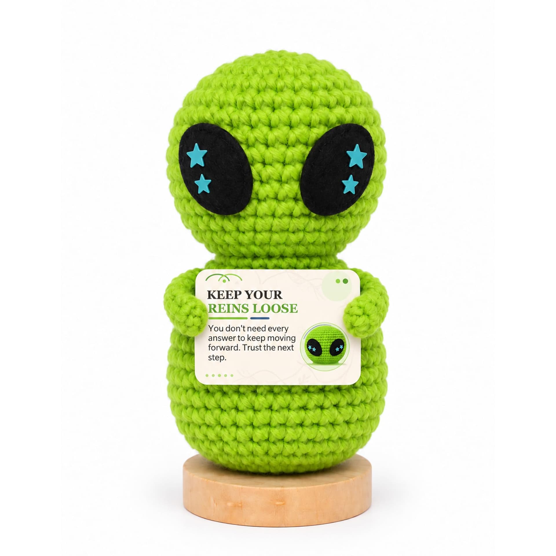 Positive Emotional Support Crochet with Base Birthday Gifts for Women Men Self Teacher Adult Kids Son Mom Dad Daughter Sister Friend Coworkers Inspirational Gift, Alien