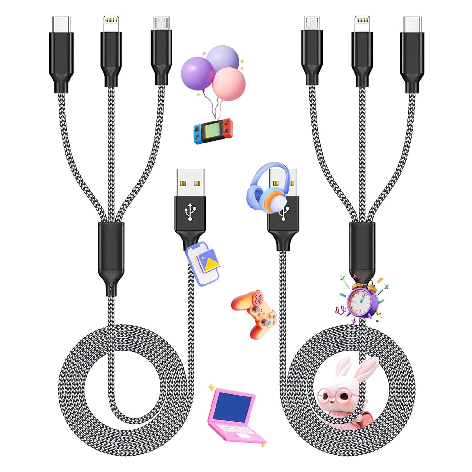 FIRSTING Multi Charging Cable 2Pack 4Ft