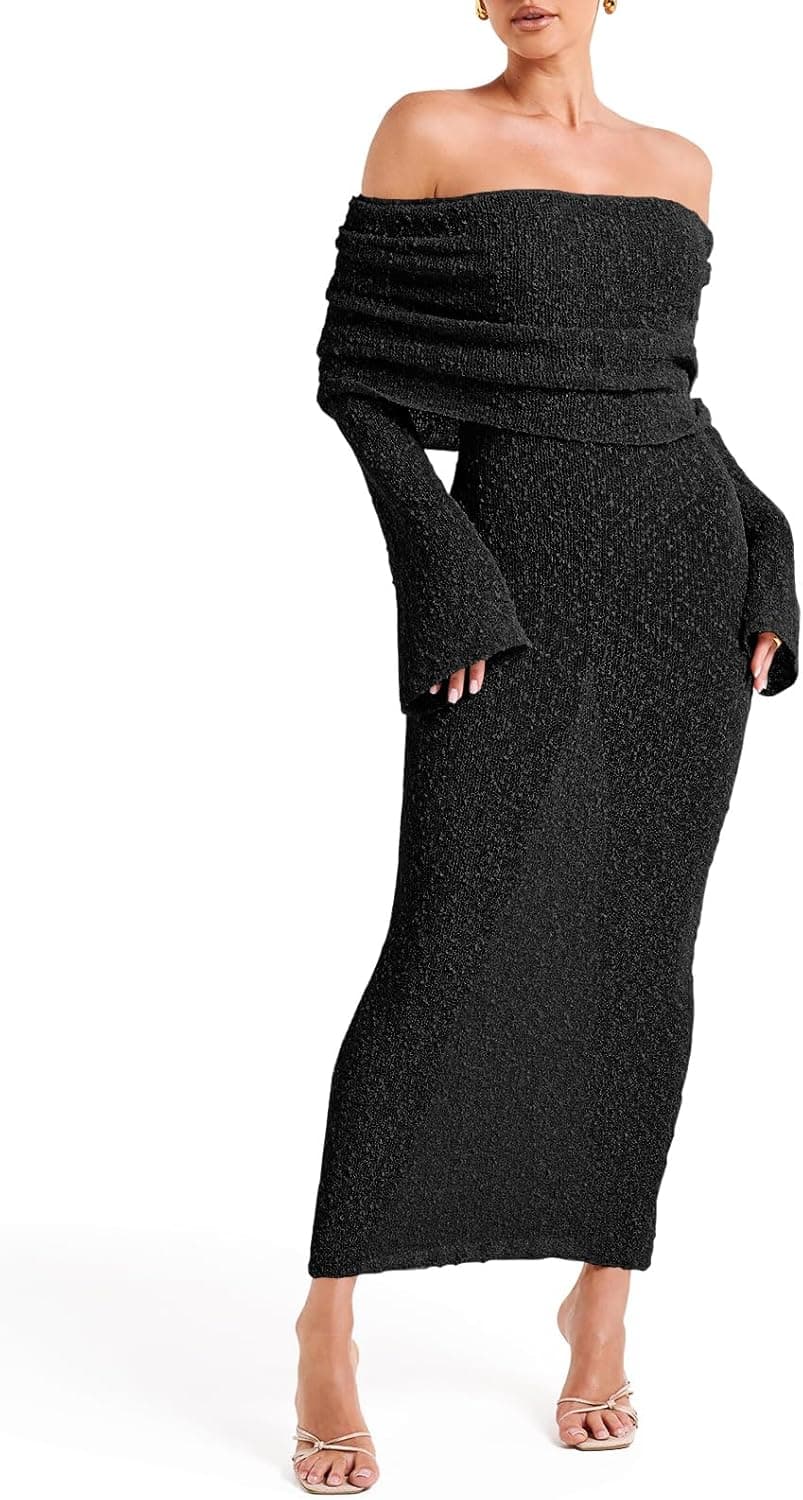 SAODIMALLSU Womens Off Shoulder Maxi Dress