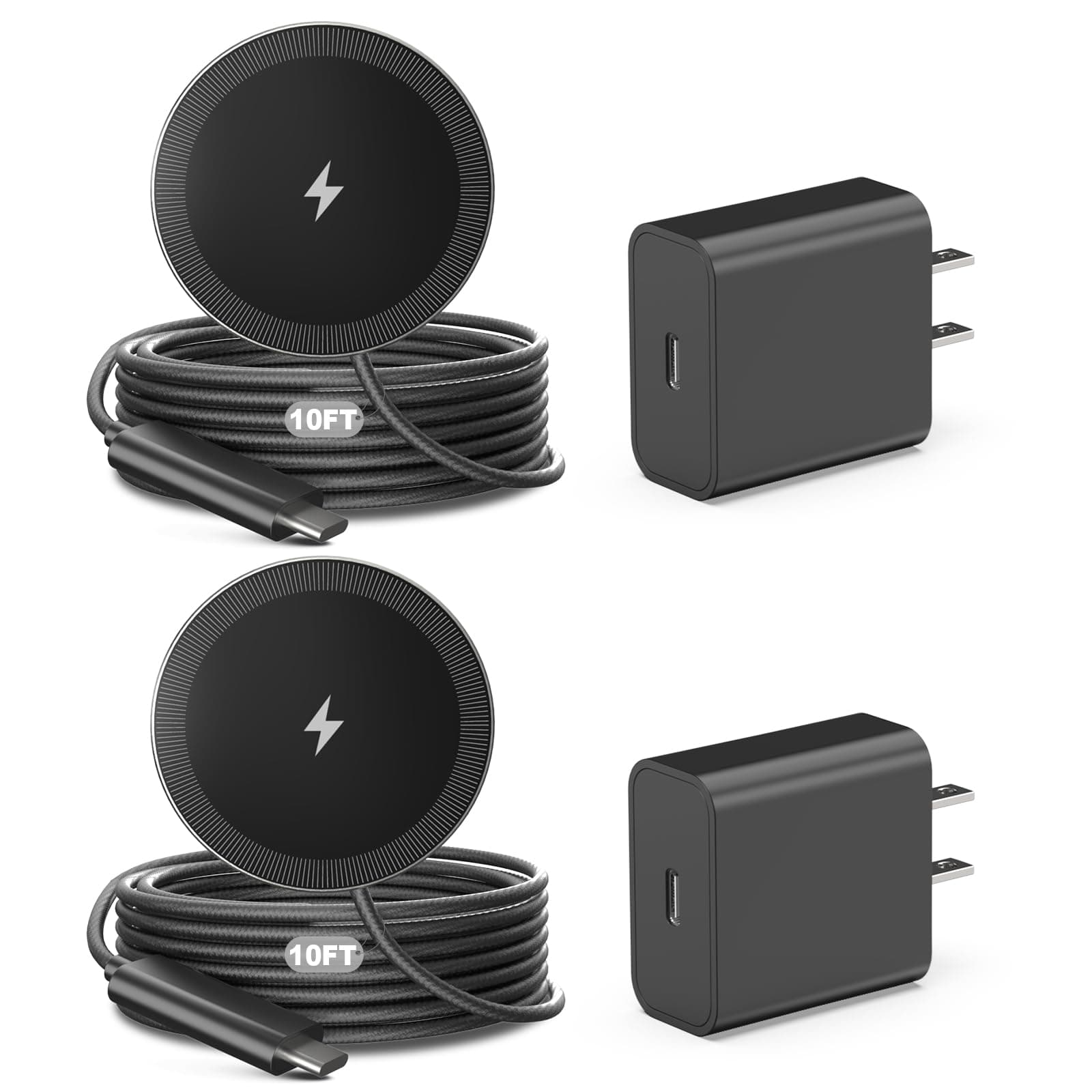 10FT Magnetic Wireless Charger Charging Pad - 15W Fast Phone Charger for Apple iPhone 17 16 15 14 13 12 Series & AirPods 4 3 2 Pro, Phone Charging Pad with Plug for Desk & Travel, 2Pack Black