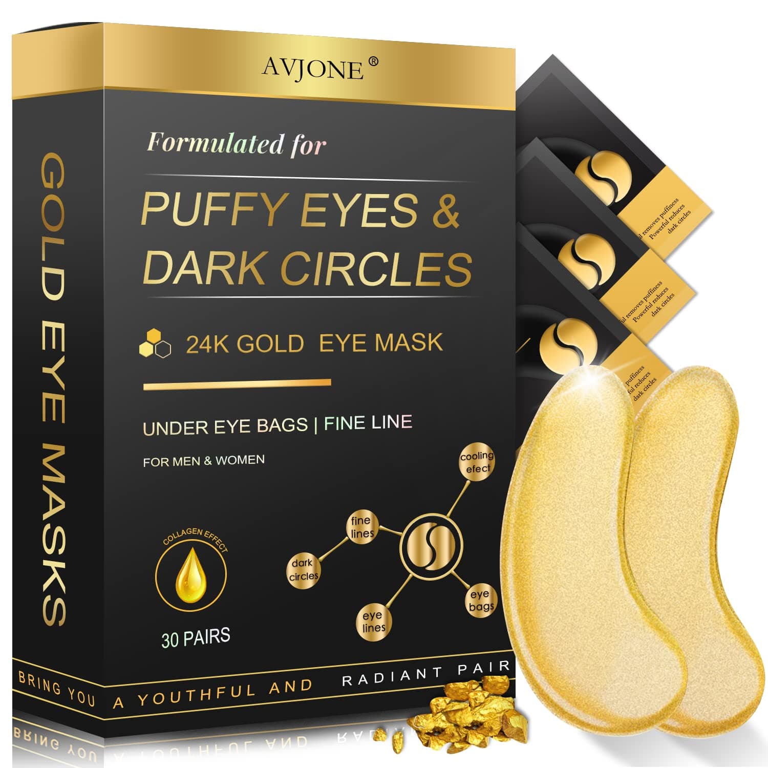 AVJONE 24K Gold Under Eye Patches 30 Pairs — image 1