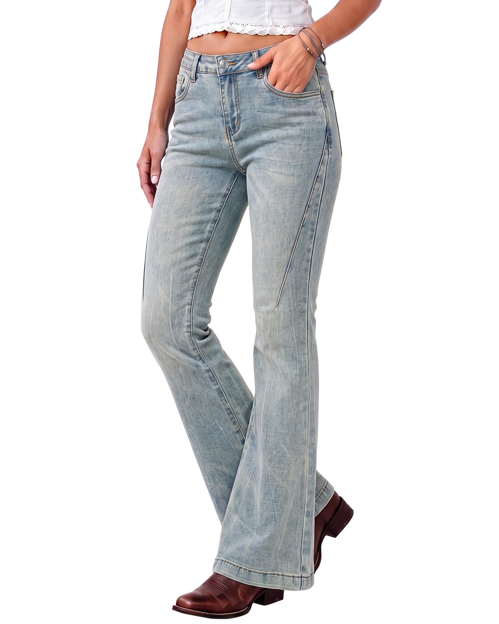 luvamia Flare Jeans for Women Mid Rise Bootcut Denim Pants Distressed