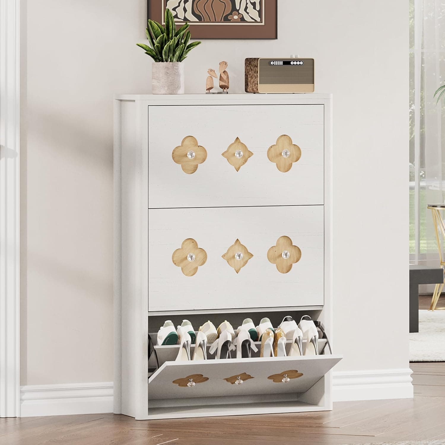 IDEALHOUSE Shoe Storage Cabinet with 3 Flip Drawers
