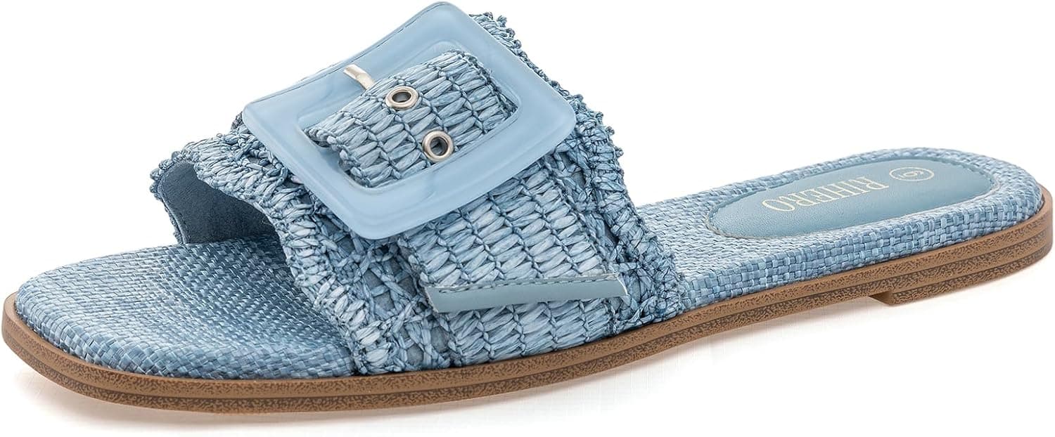 RIHERO Womens Raffia Flat Sandals