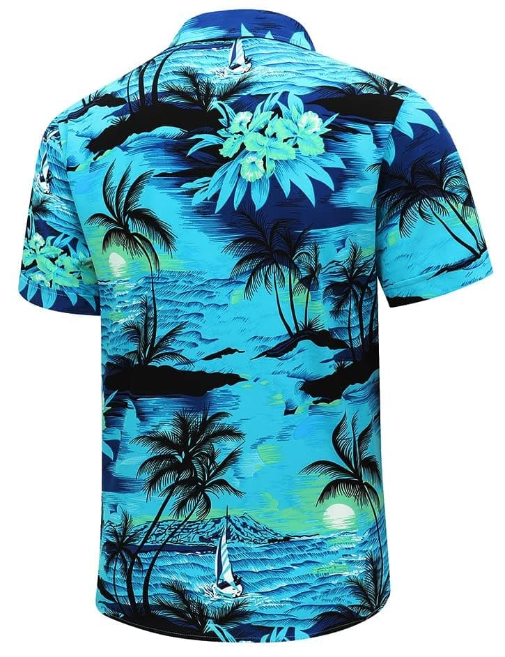 SheLucki Hawaiian Shirt for Men, Unisex Summer Beach Casual Short Sleeve Button Down Shirts, Printed Palmshadow Clothing view 6