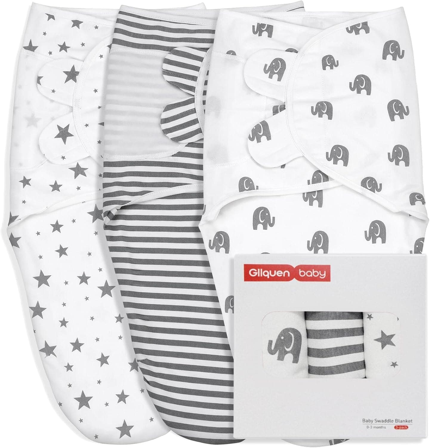 GLLQUEN BABY Cotton Baby Swaddles 3-Pack