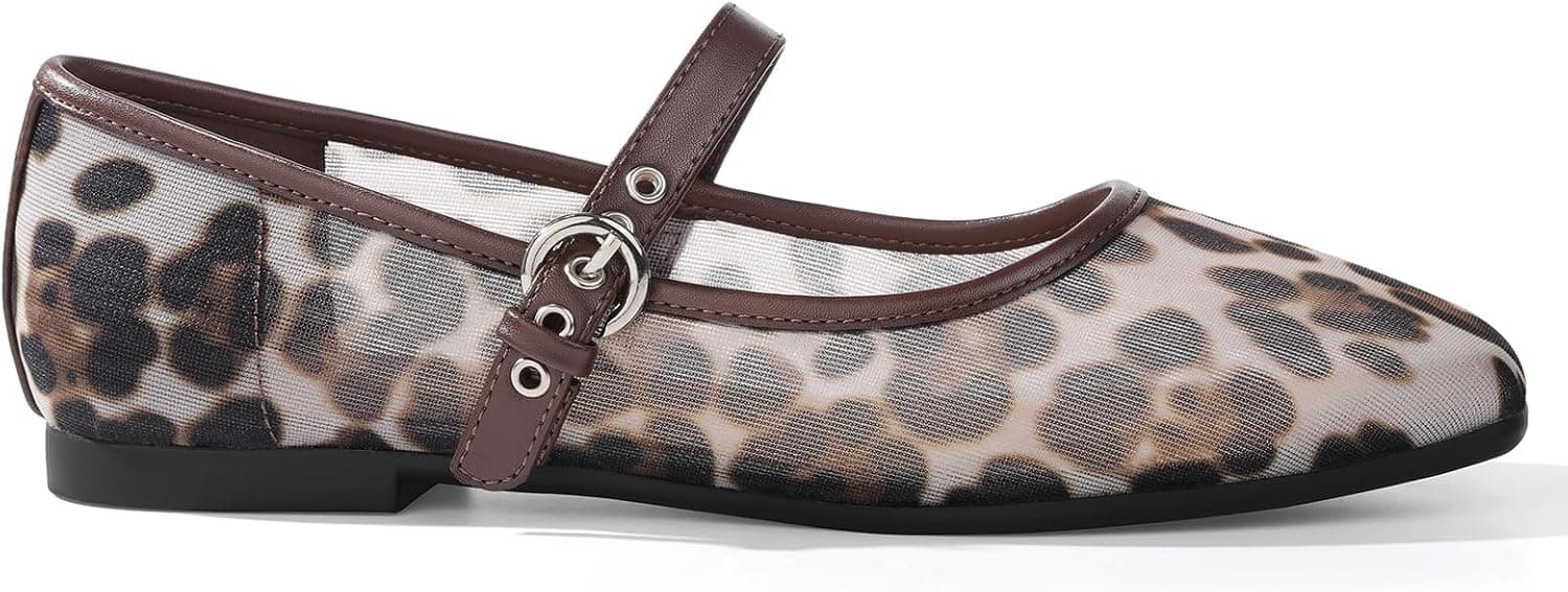 ATHMILE Womens Leopard Mesh Flats