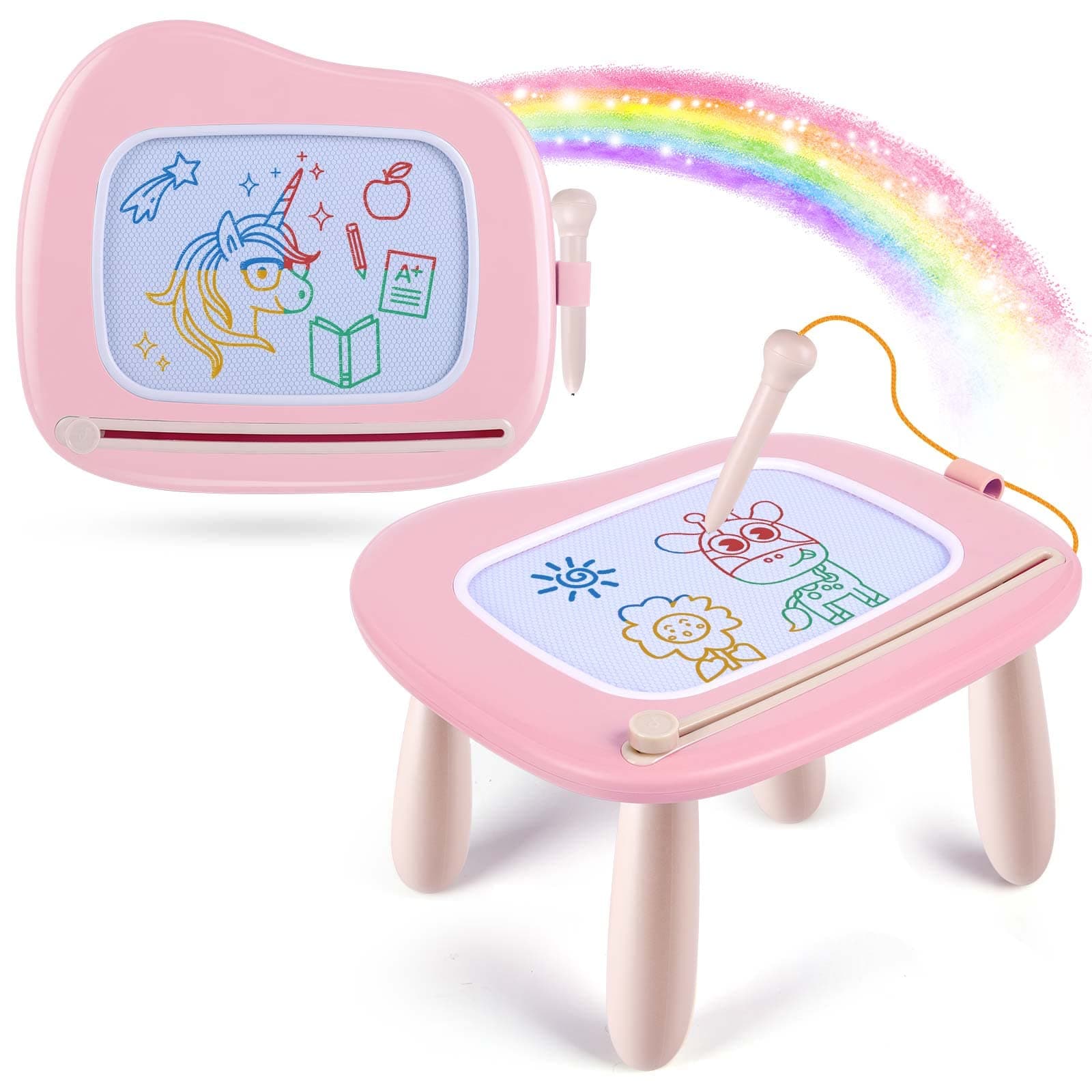 Magnetic Drawing Board for Kids, Toddler Toys for 1-2 Year Old Girl, Portable Doodle Board Pad Learning and Educational Toys for Ages 1 2 3 Year Old Baby Girl Birthday Gift（Pink）