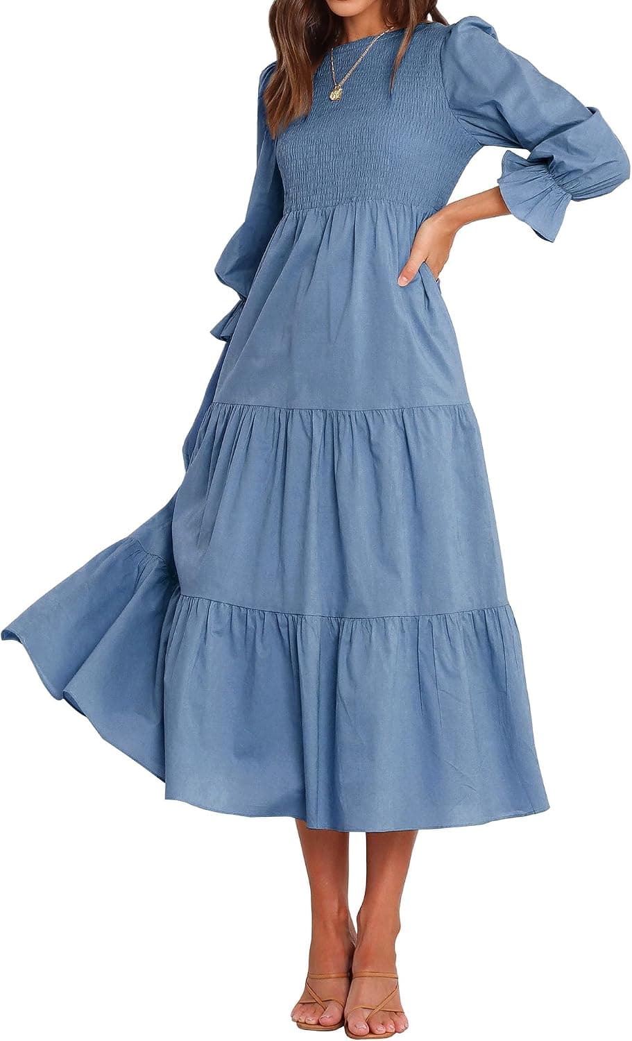 BTFBM Women Long Sleeve Crew Neck Fall Dress