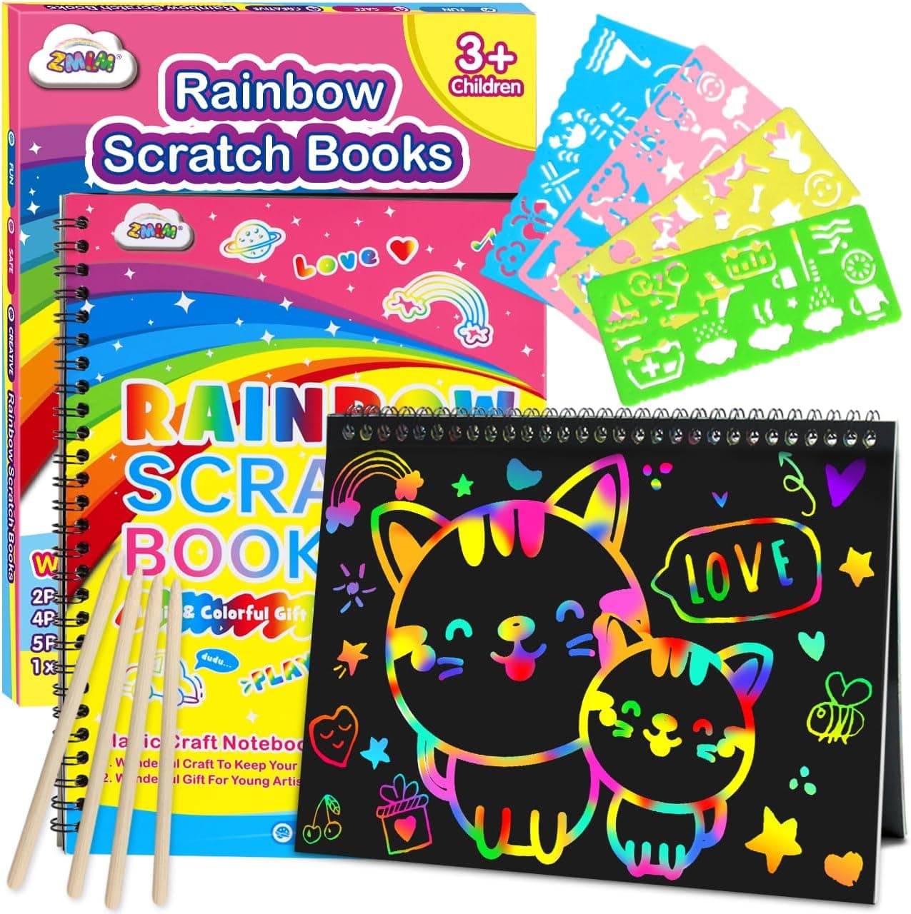 ZMLM 2 Pack Rainbow Scratch Books