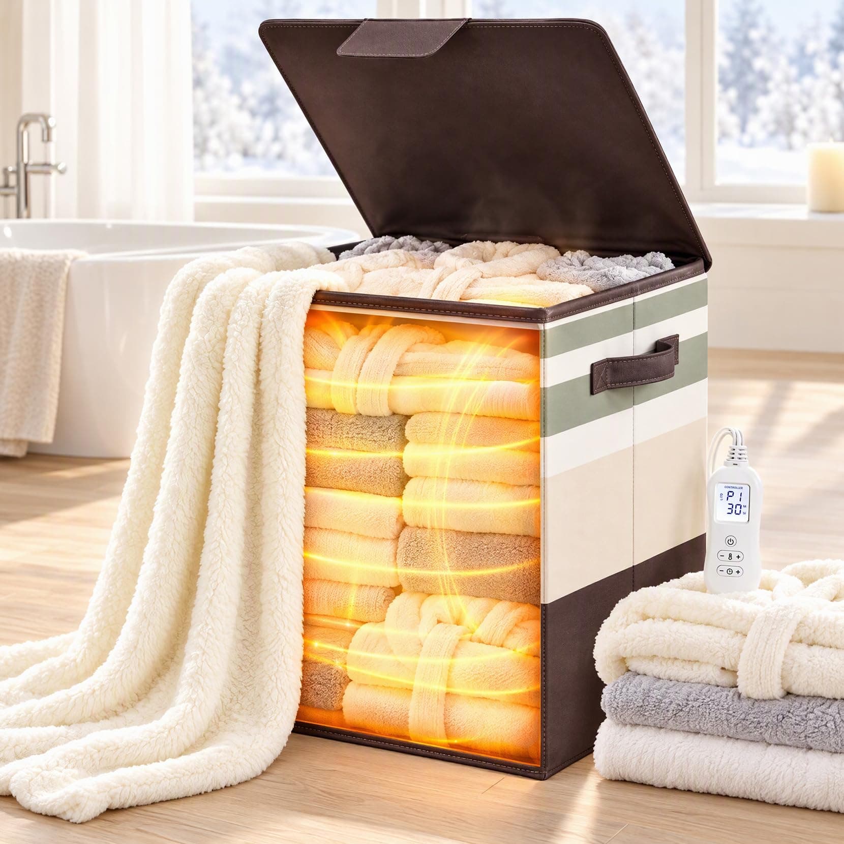 40L Foldable Square Towel Warmer Bucket for Bathroom Home Large Capacity
