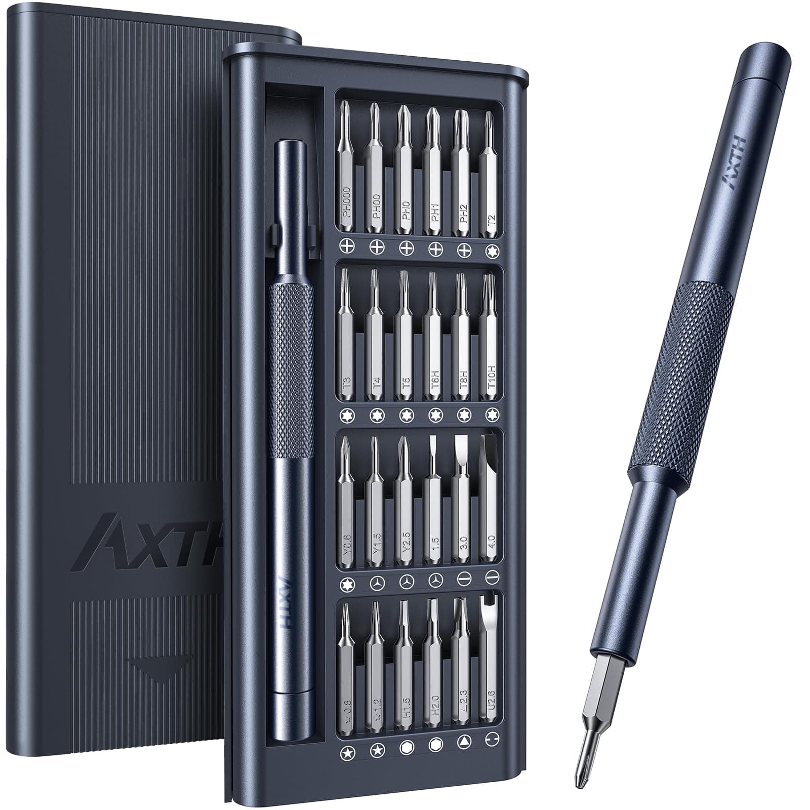 AXTH 25-in-1 Small Precision Screwdriver Set, Professional Magnetic Mini Repair Tool Kit for Phone, Computer, Watch, Laptop, Macbook, Ring Doorbell, Eyeglass, Electronic, [Bearing Steel] Screw Driver