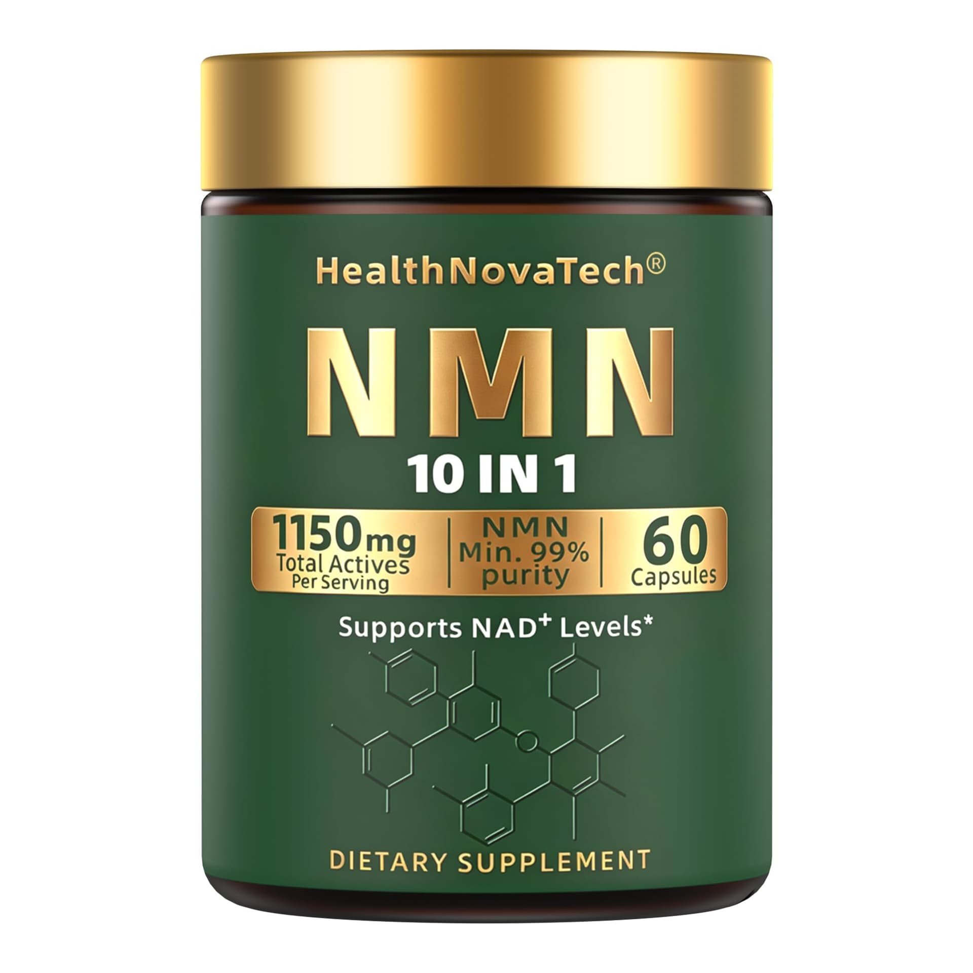 NMN Supplement 1150mg NAD+ Longevity 10-in-1 Resveratrol TMG CoQ10 60 Caps