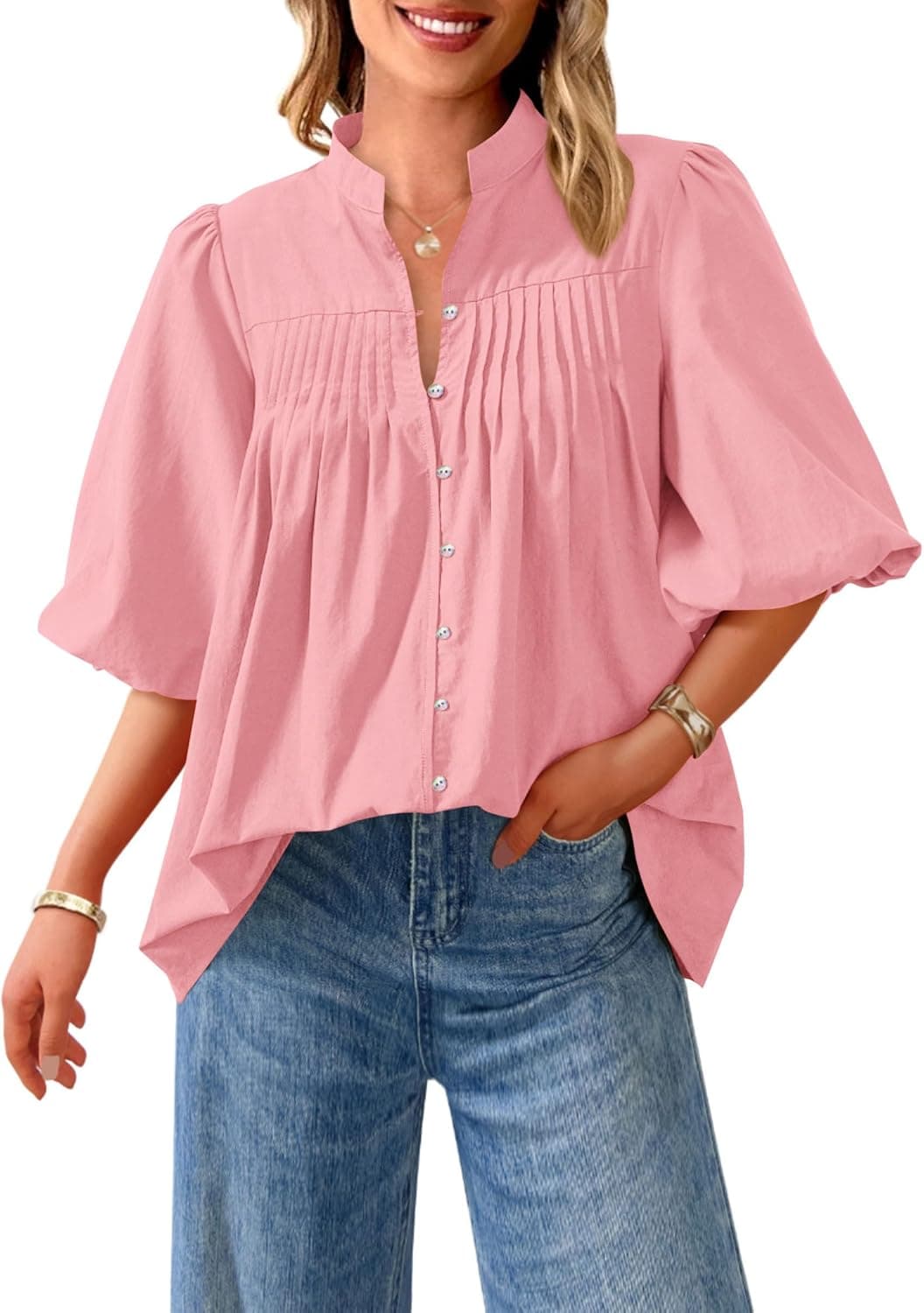 PRETTYGARDEN Short Lantern Sleeve Tops