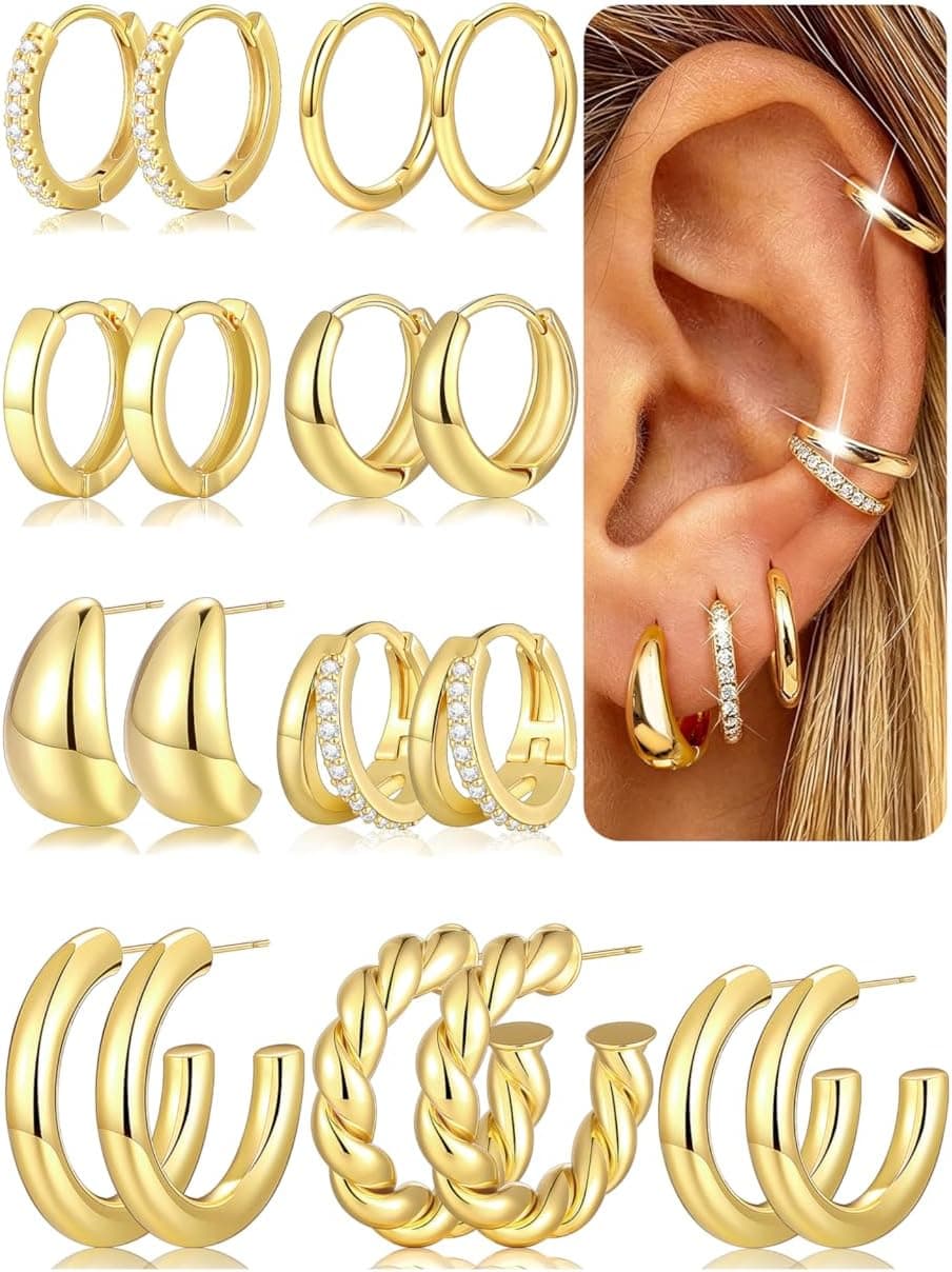 FAXHION 9 Pairs Gold Earrings — image 1