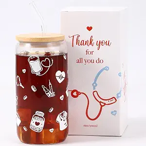CELEBLOOM Nurse Appreciation Glass Cup with Lid Straw