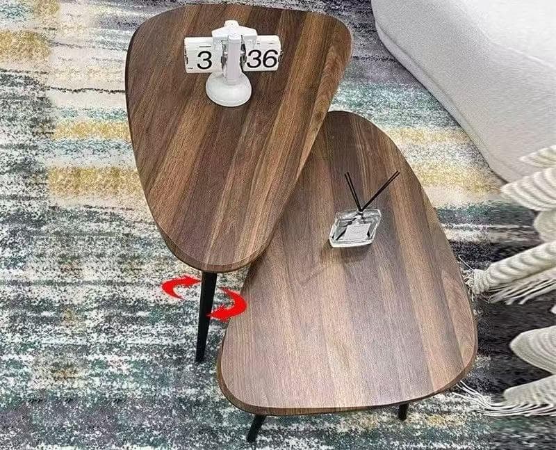 Nesting Coffee Table Set,Mid Century Modern Coffee Nesting Table, Solid Wood Triangle Oval Center Table for Small Living Room Apartment Balcony, Walnut view 4