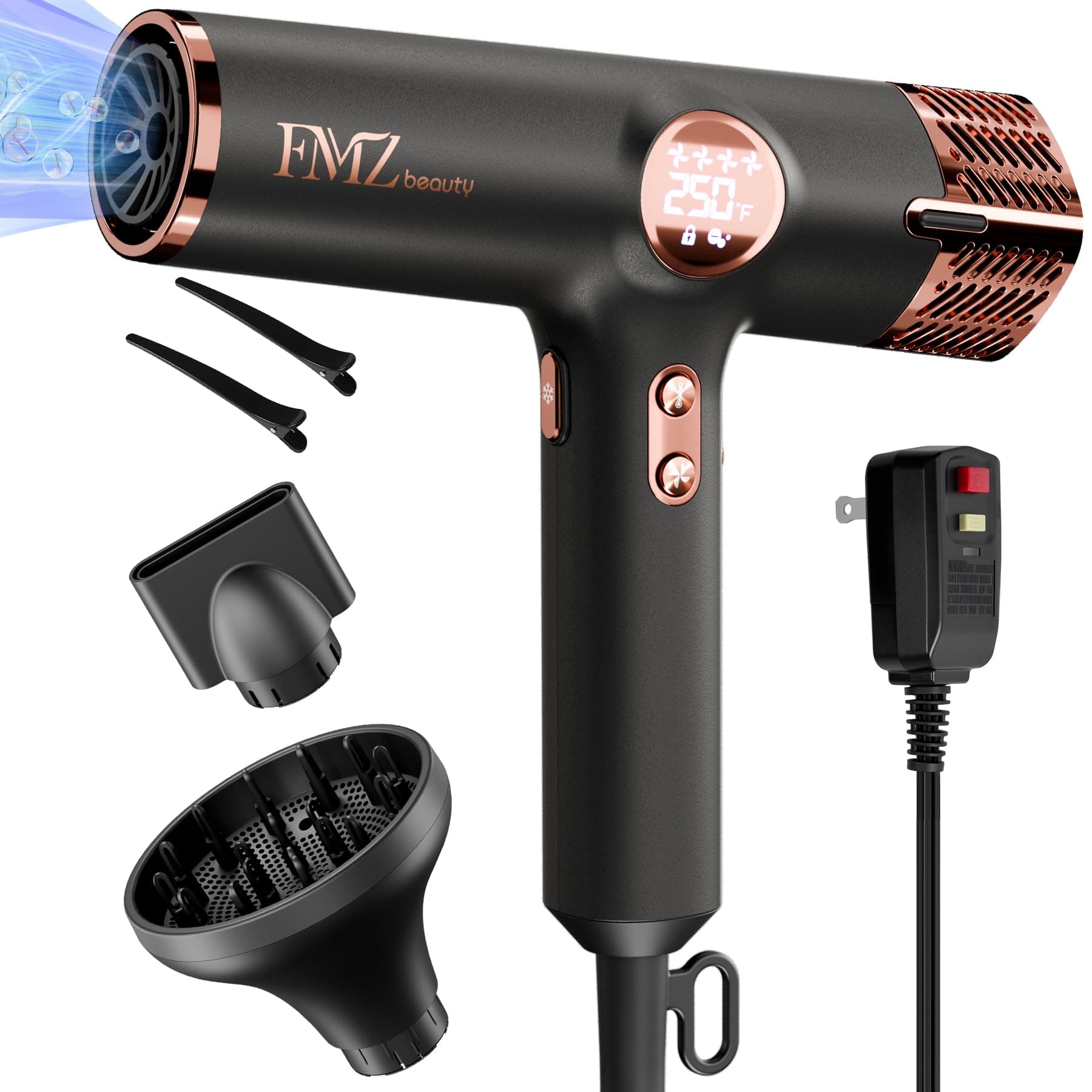 FMZ® Ionic Hair Dryer with Diffuser, High-Speed LED Display Blow Dryer