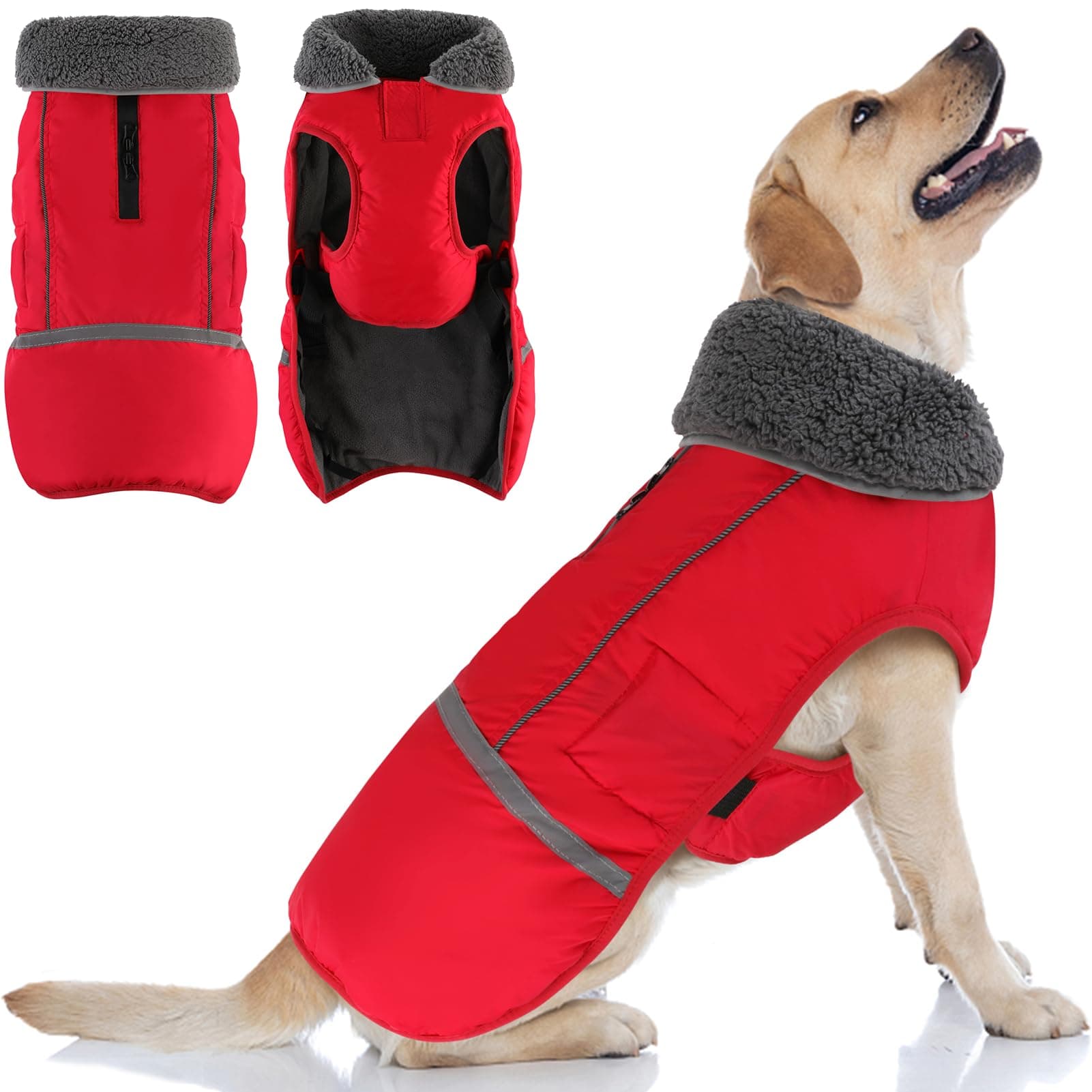 Doglay Warm Fleece Dog Coat,Waterproof Dog Winter Jacket with Leash Hole