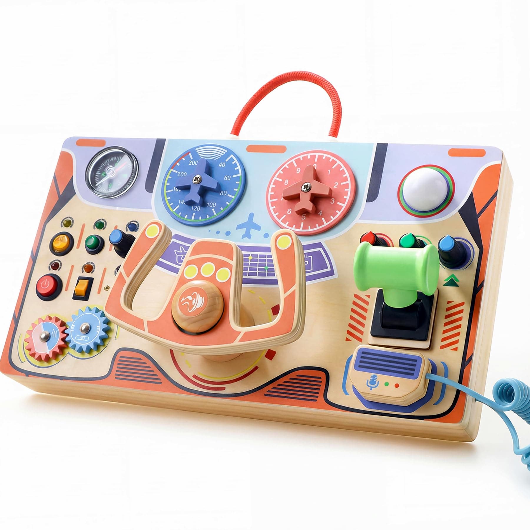 Montessori Busy Board for Toddlers 2-4|Wood LED Sensory Steering Wheel Toys
