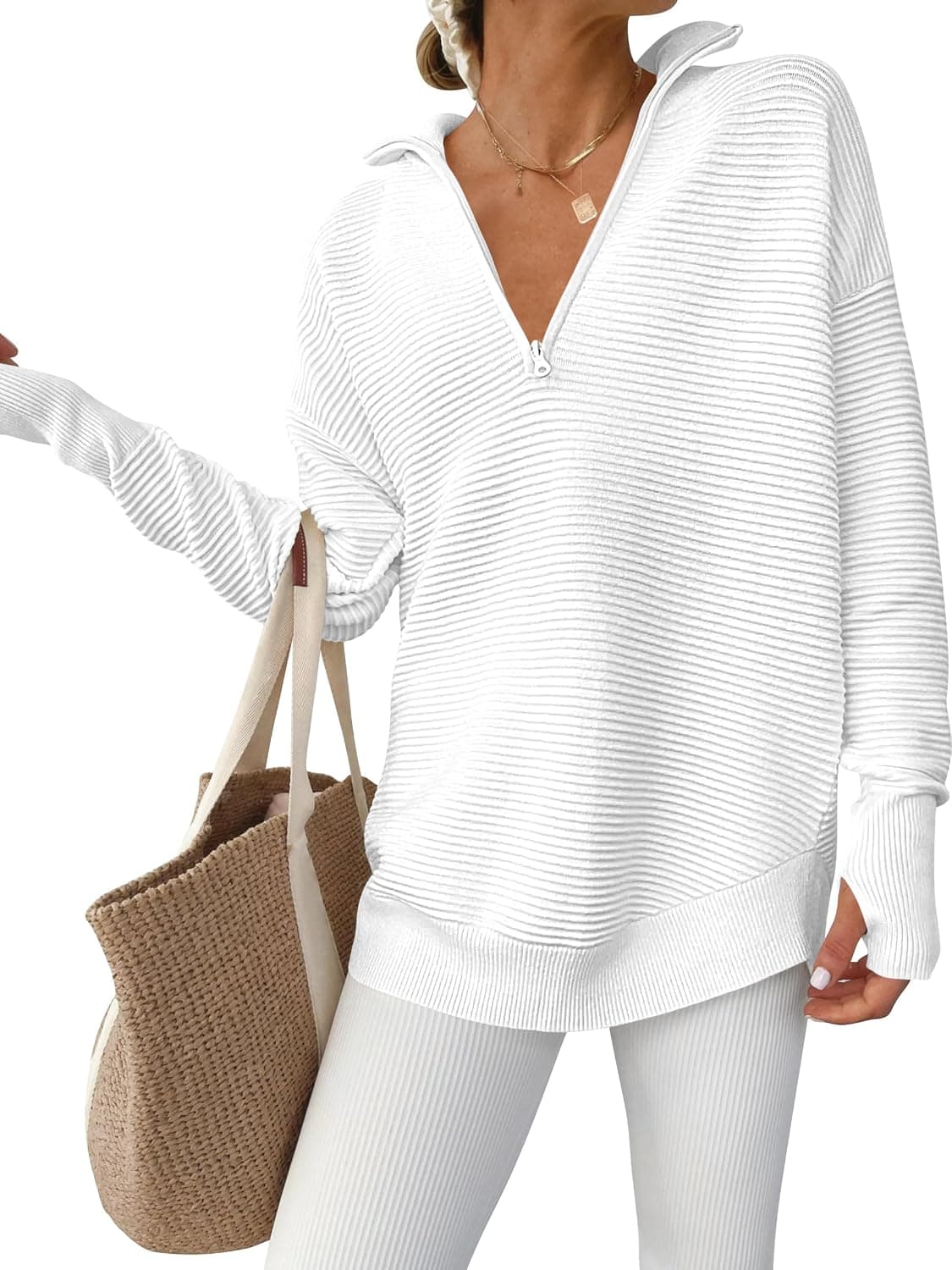 ANRABESS Long Sleeve Quarter Zip Sweater