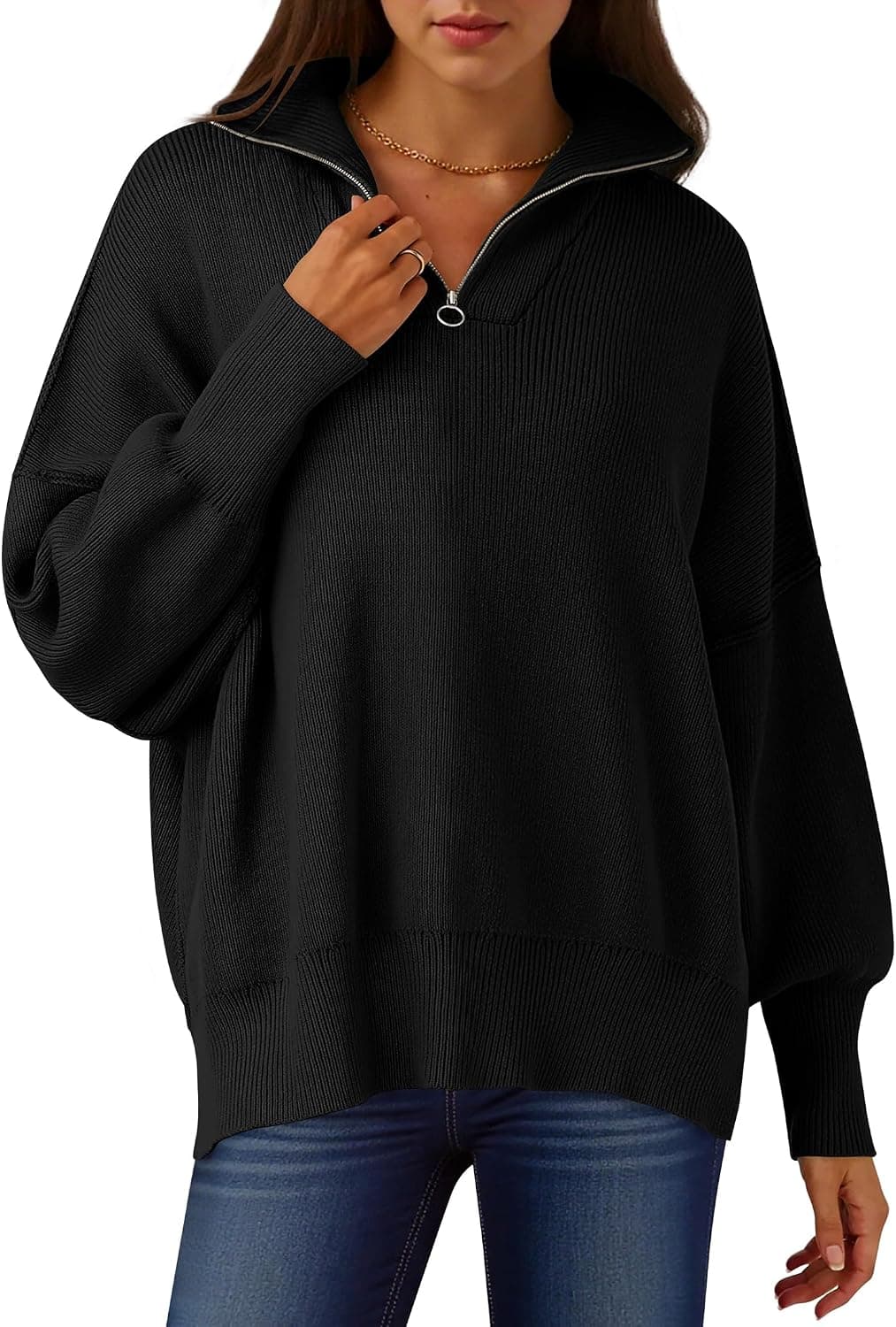 ANRABESS Oversized Quarter Zip Pullover Sweaters
